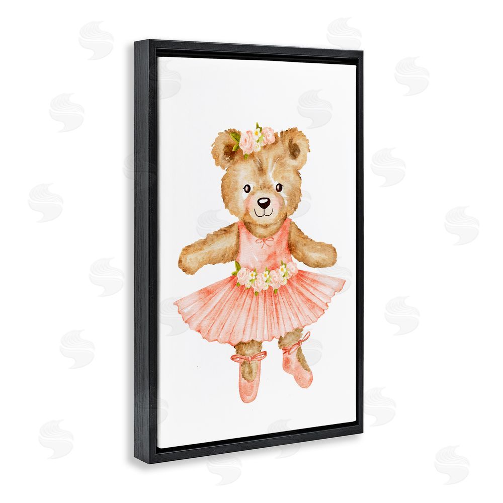 Amy Hall Floral Ballerina Teddy Bear Black Floating Frame Canvas Wall Art Print
