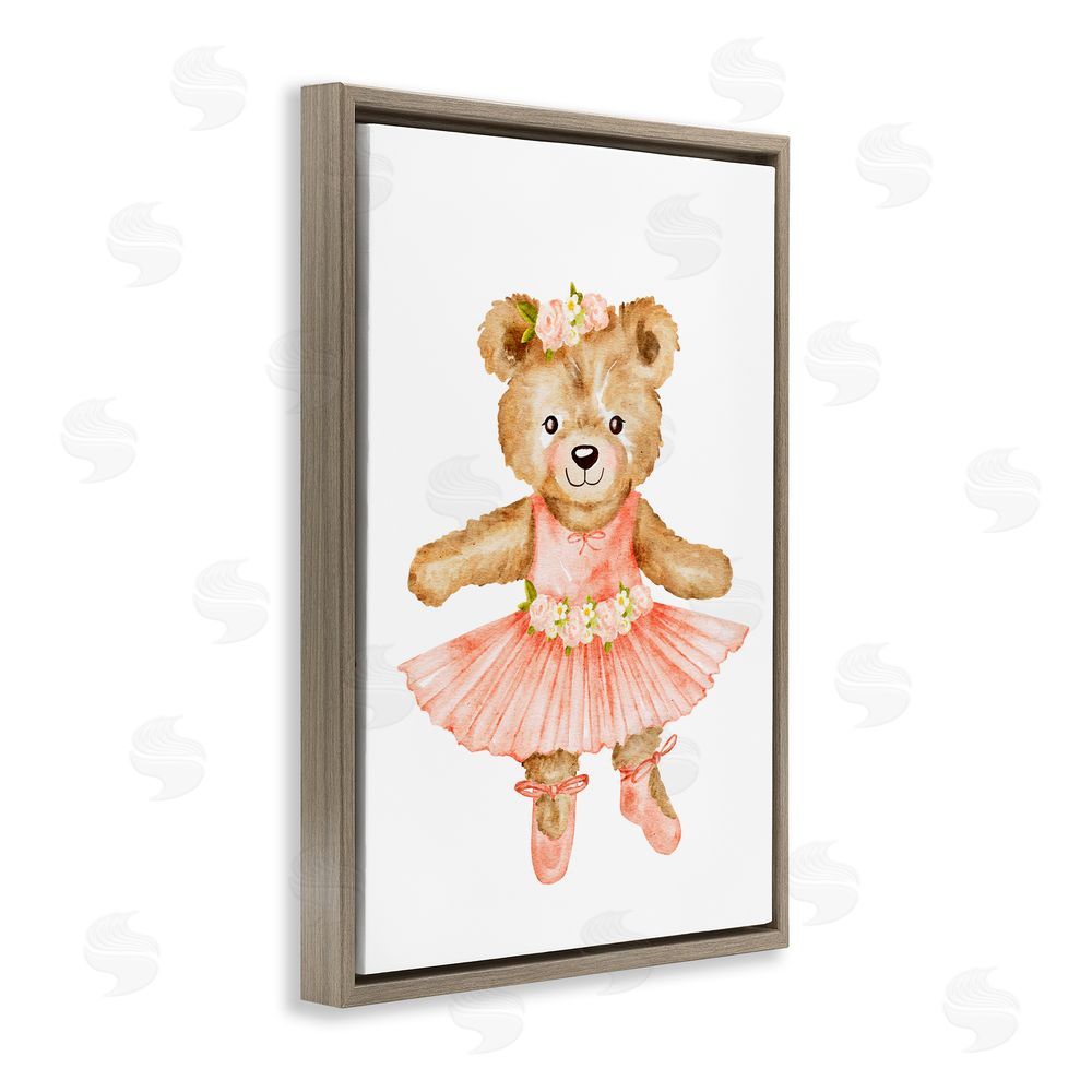 Amy Hall Floral Ballerina Teddy Bear Brown Floating Frame Canvas Wall Art Print