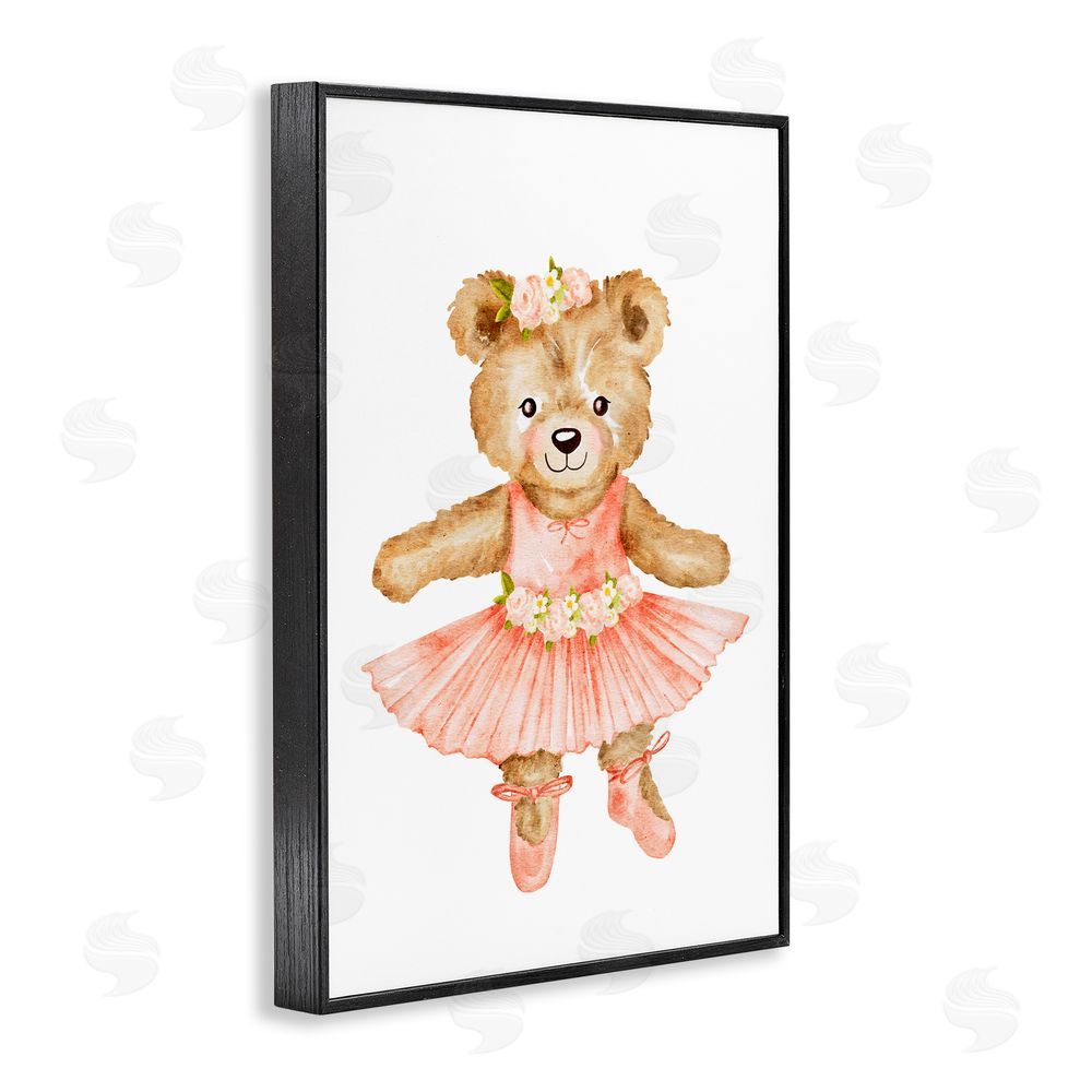 Amy Hall Floral Ballerina Teddy Bear Black Framed Giclee Print Wall Art