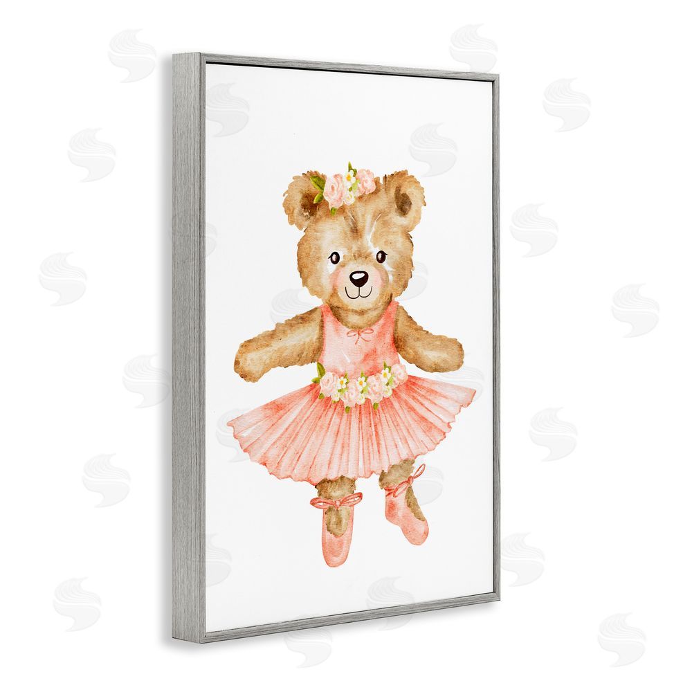 Amy Hall Floral Ballerina Teddy Bear Gray Framed Giclee Print Wall Art