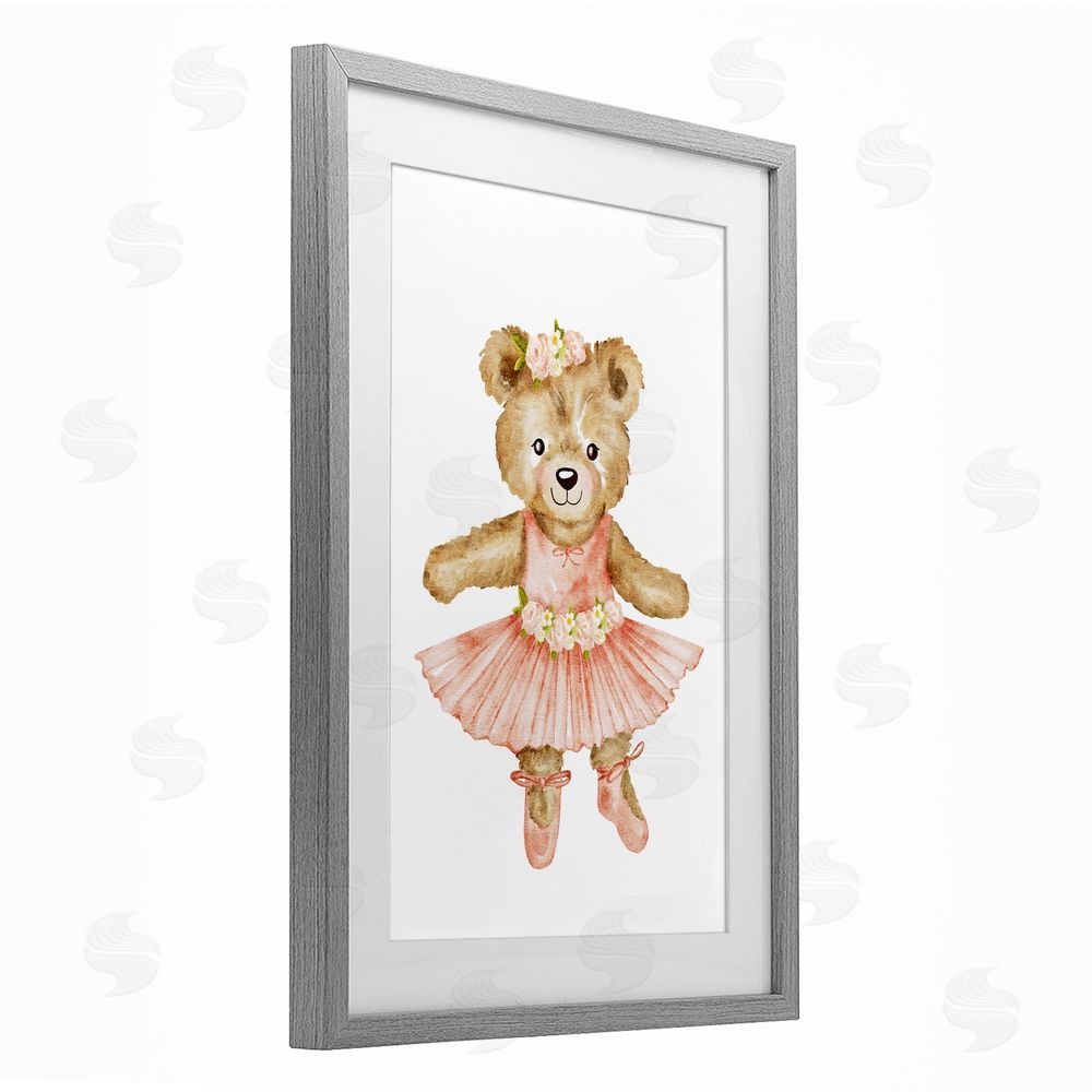Amy Hall Floral Ballerina Teddy Bear Gray Framed Print Under Glass Wall Art