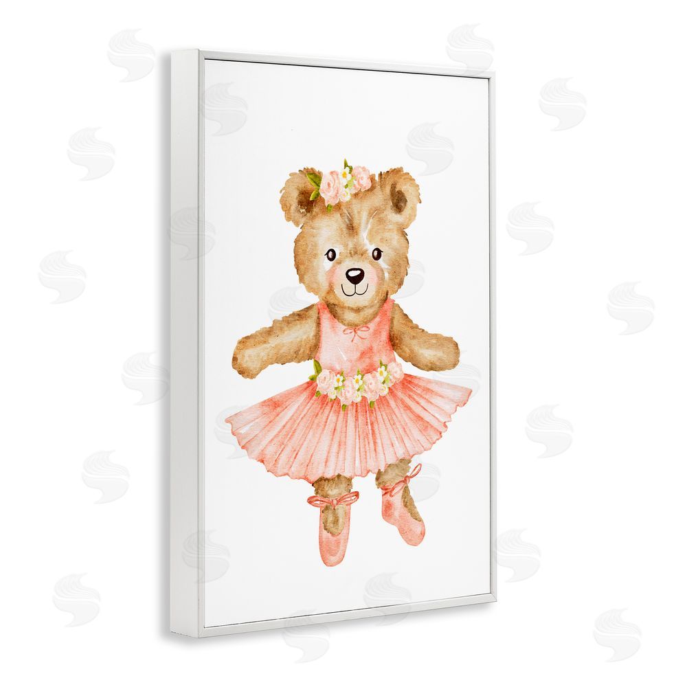 Amy Hall Floral Ballerina Teddy Bear White Framed Giclee Print Wall Art