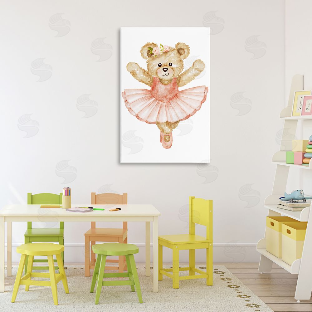 Amy Hall Teddy Bear Ballet Tutu Stretched Canvas Wall Art Print in Room