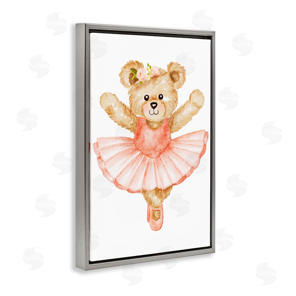 Amy Hall Teddy Bear Ballet Tutu Gray Floating Frame Canvas Wall Art Print