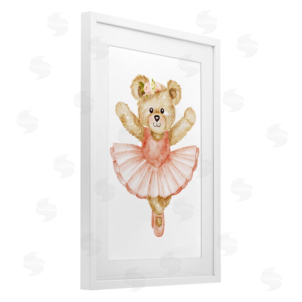 Amy Hall Teddy Bear Ballet Tutu White Framed Print Under Glass Wall Art