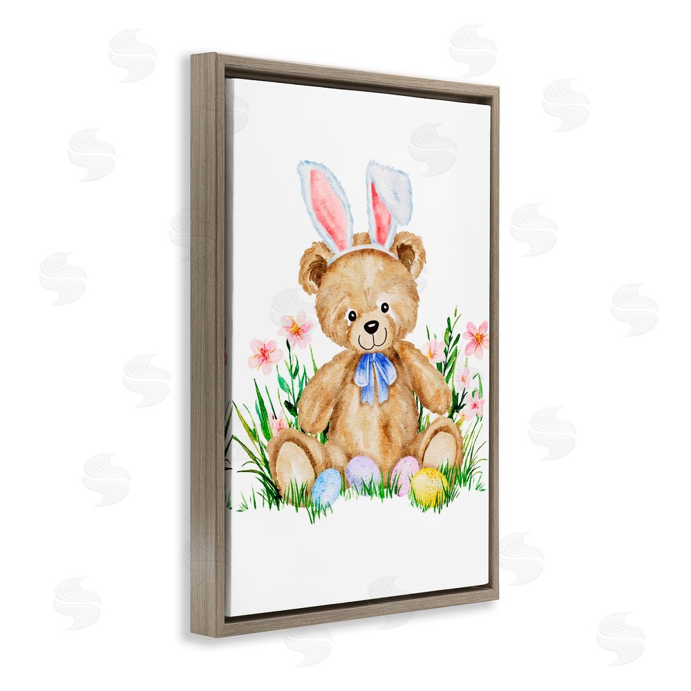Amy Hall Springy Easter Teddy Bear Brown Floating Frame Canvas Wall Art Print