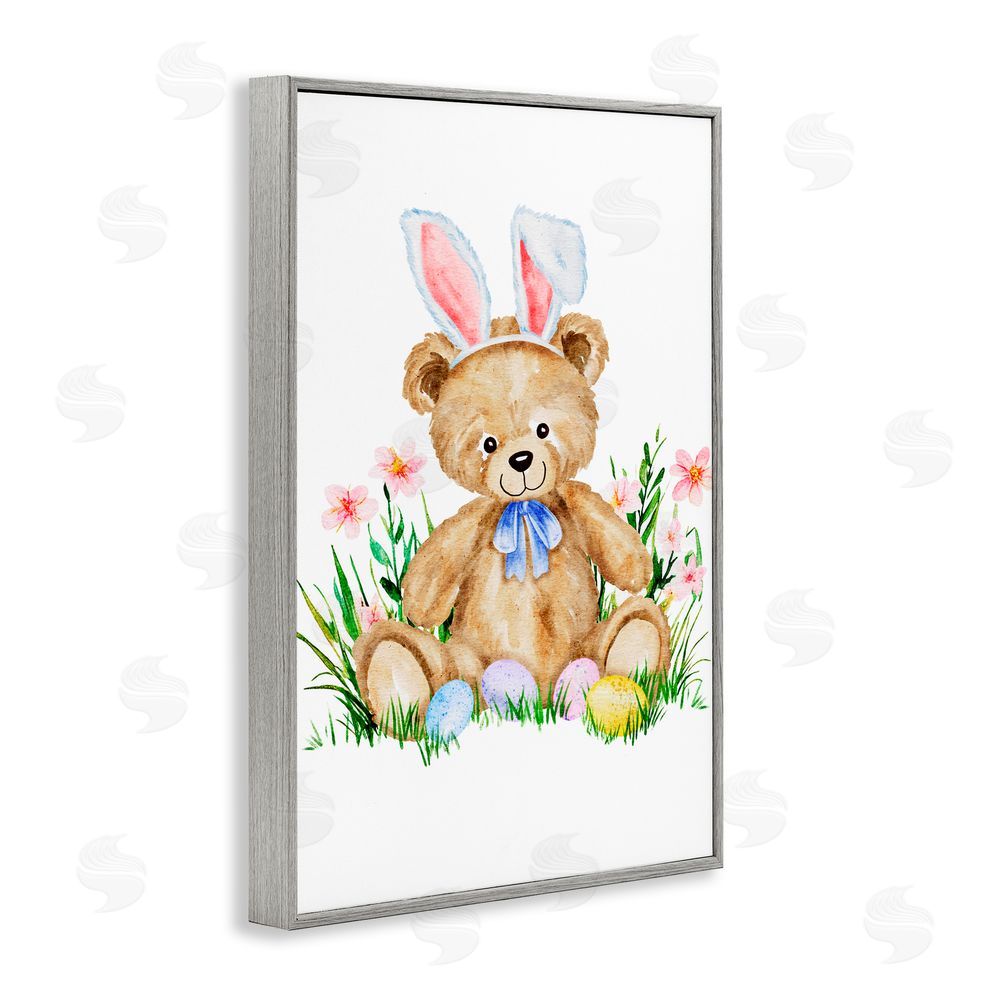 Amy Hall Springy Easter Teddy Bear Gray Framed Giclee Print Wall Art