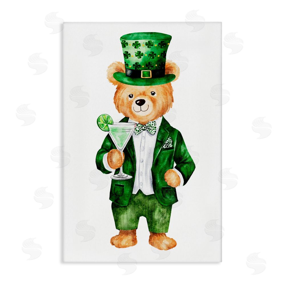 Amy Hall St. Patrick's Day Bear & Cocktail Canvas Wall Art Print