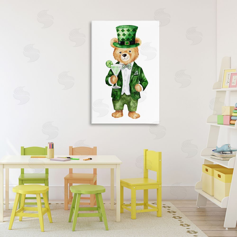 Amy Hall St. Patrick's Day Bear & Cocktail Canvas Art on Wall