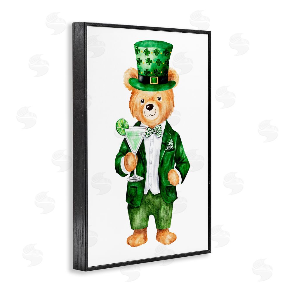 Amy Hall St. Patrick's Day Bear & Cocktail Black Framed Giclee Wall Art Print