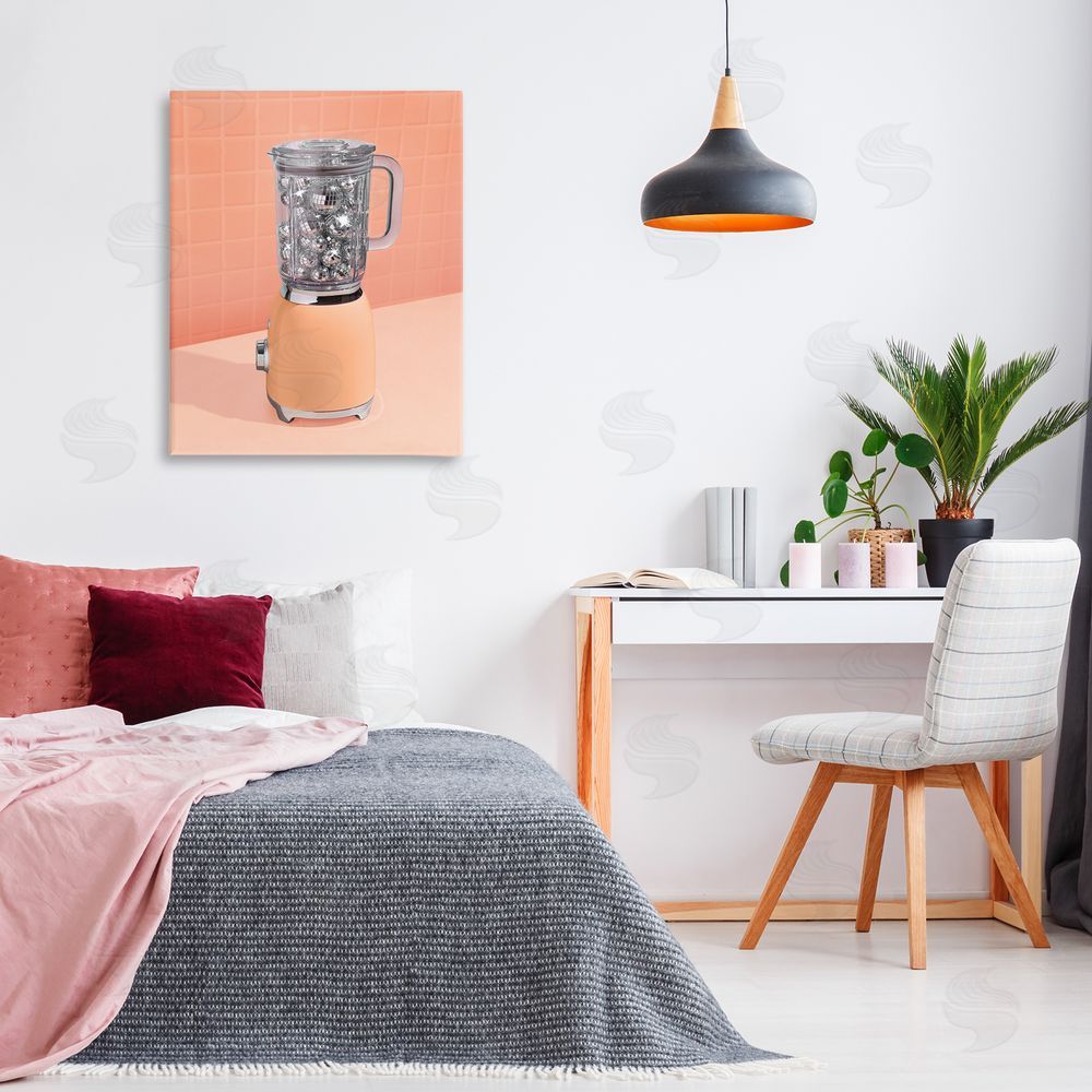 LISH Creative Orange Retro Disco Blender Stretched Canvas Wall Art Print in Room