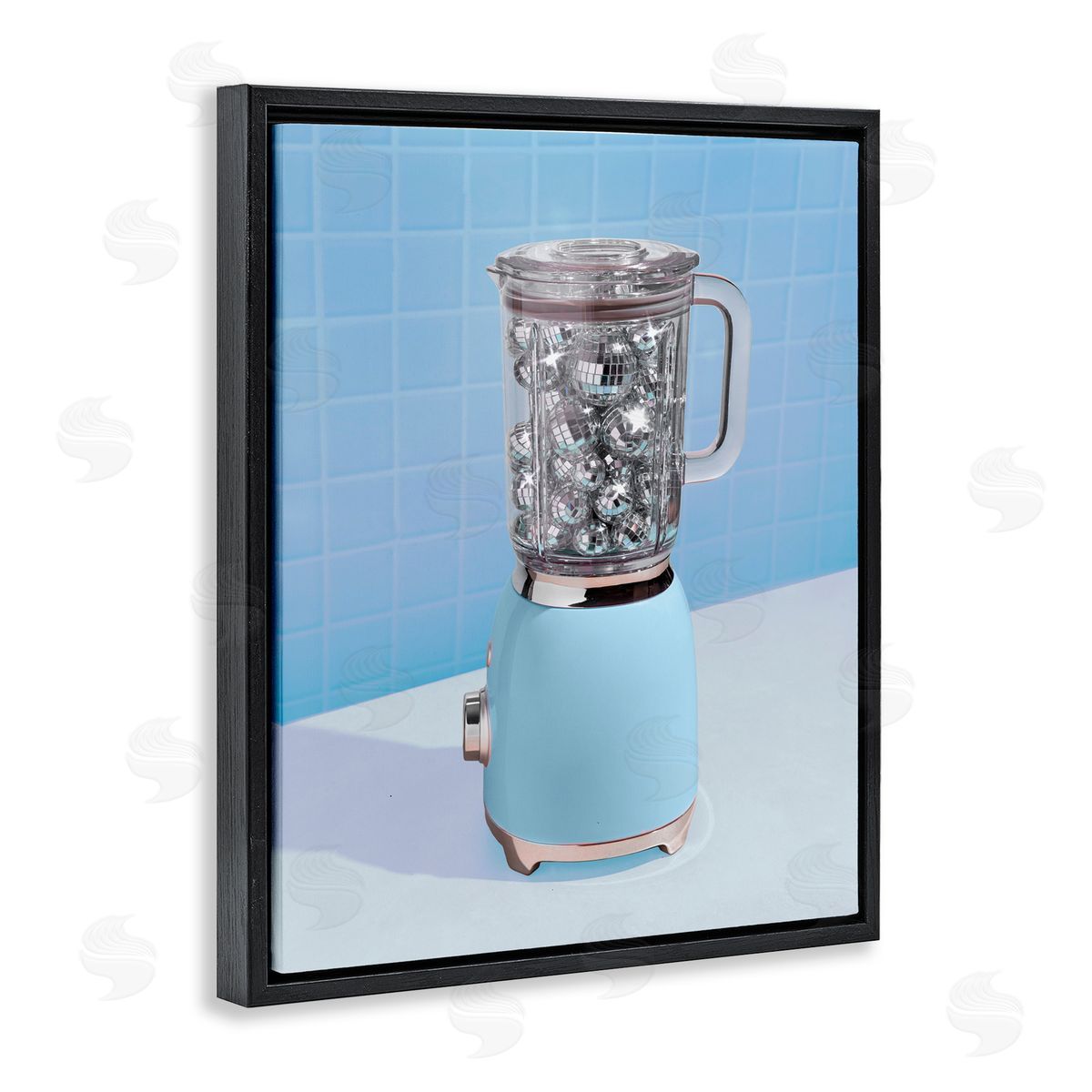 LISH Creative Blue Retro Disco Blender Black Floating Frame Canvas Wall Art Print