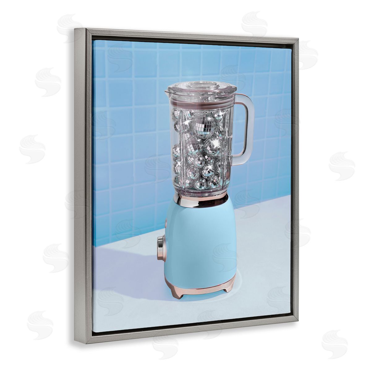 LISH Creative Blue Retro Disco Blender Gray Floating Frame Canvas Wall Art Print