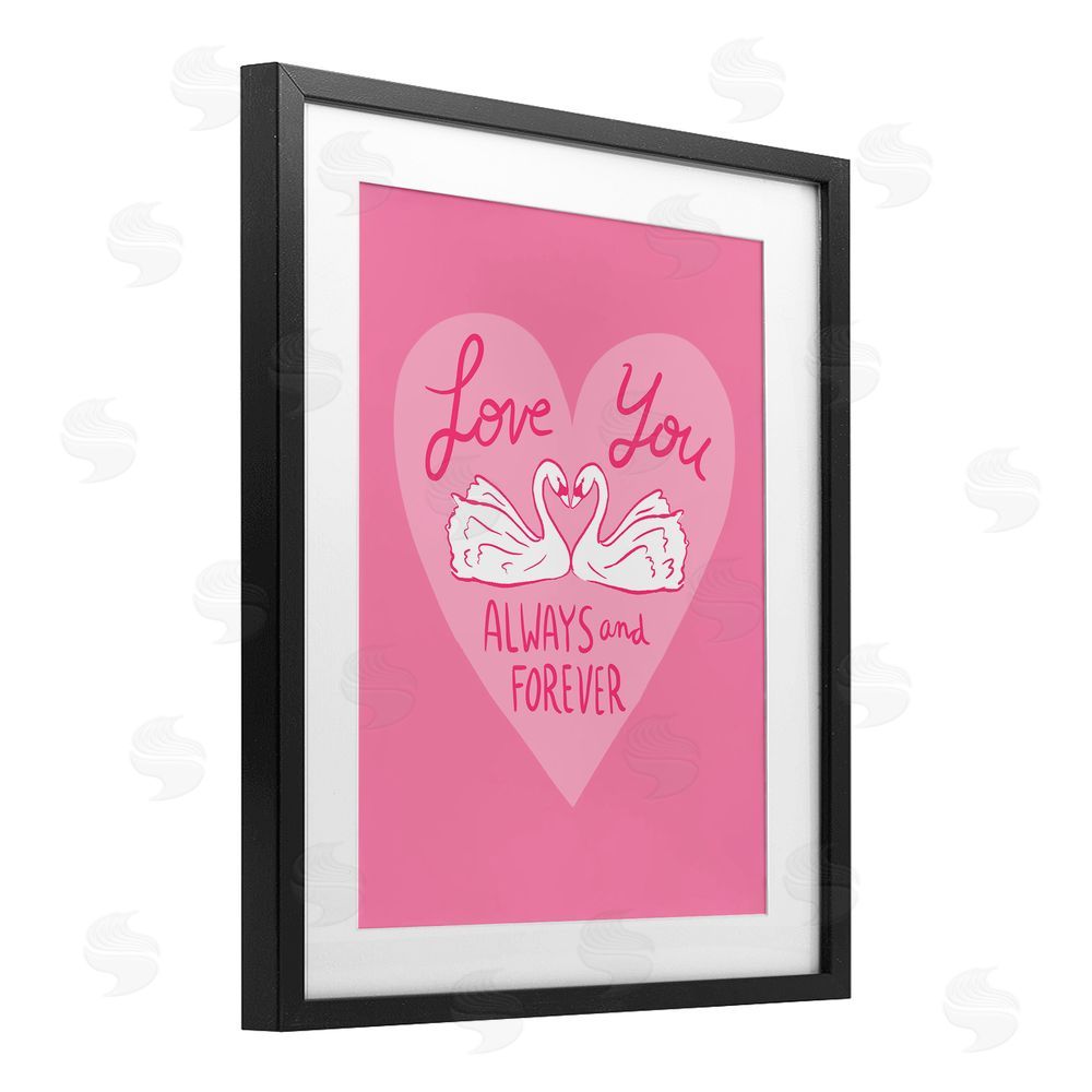 Juliet Meeks Always & Forever Swans Black Framed Print Under Glass Wall Art