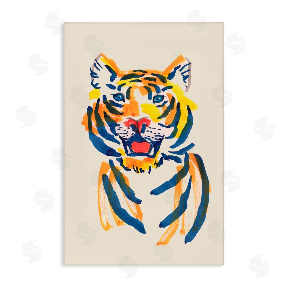Karolina Sato Tiger Roar Watercolor Stretched Canvas Wall Art Print