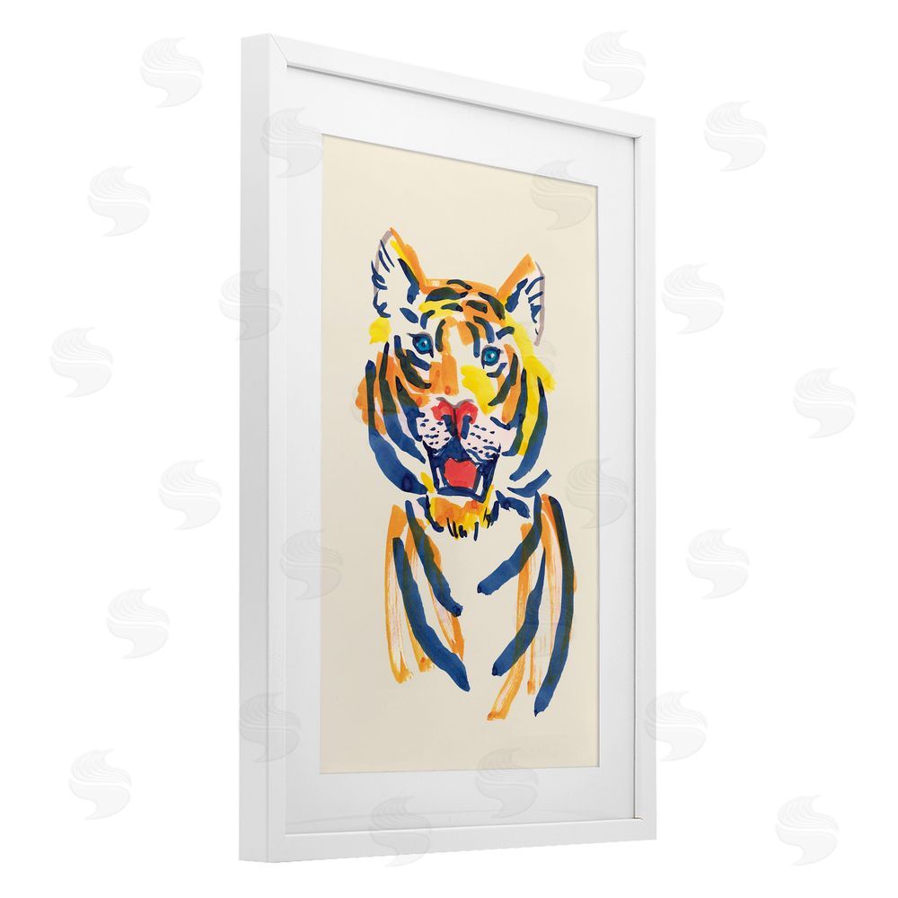 Karolina Sato Tiger Roar Watercolor White Framed Print Under Glass Wall Art