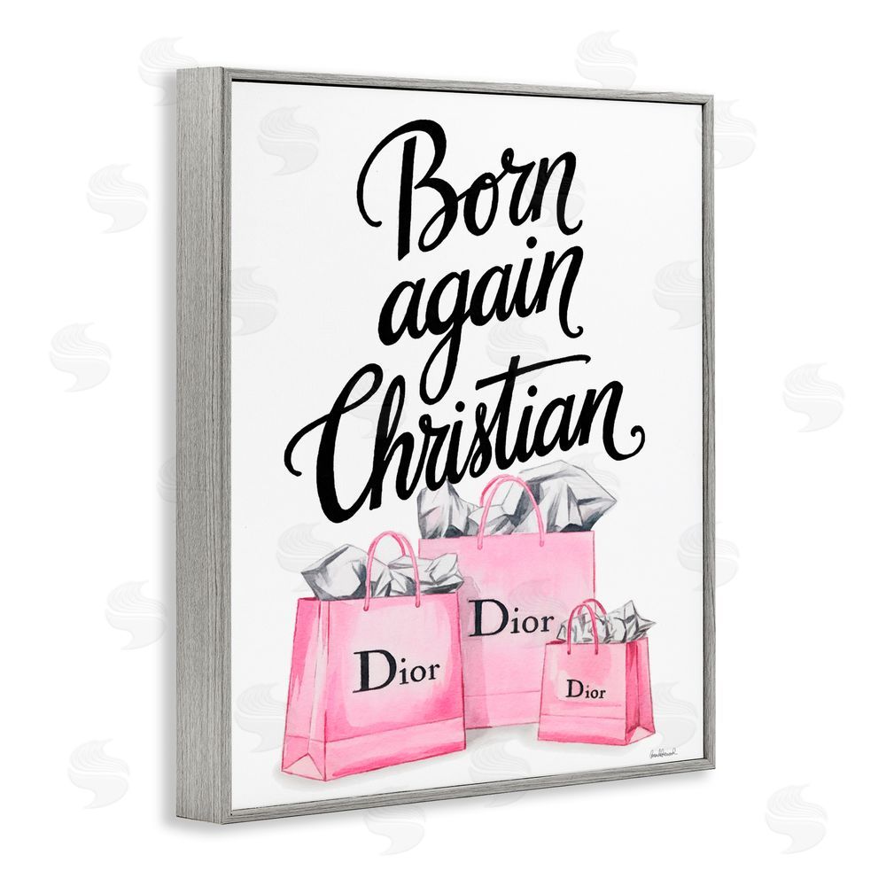 Amanda Greenwood Pink Bags Born Again Christian Gray Framed Giclee Print Wall Art