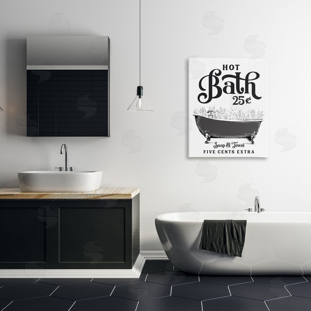 Lettered and Lined Hot Bath with Bubbles Stretched Canvas Wall Art Print in Room