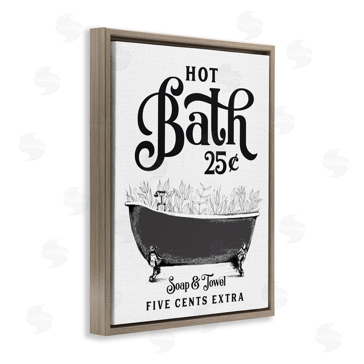 Lettered and Lined Hot Bath with Bubbles Brown Floating Frame Canvas Wall Art Print