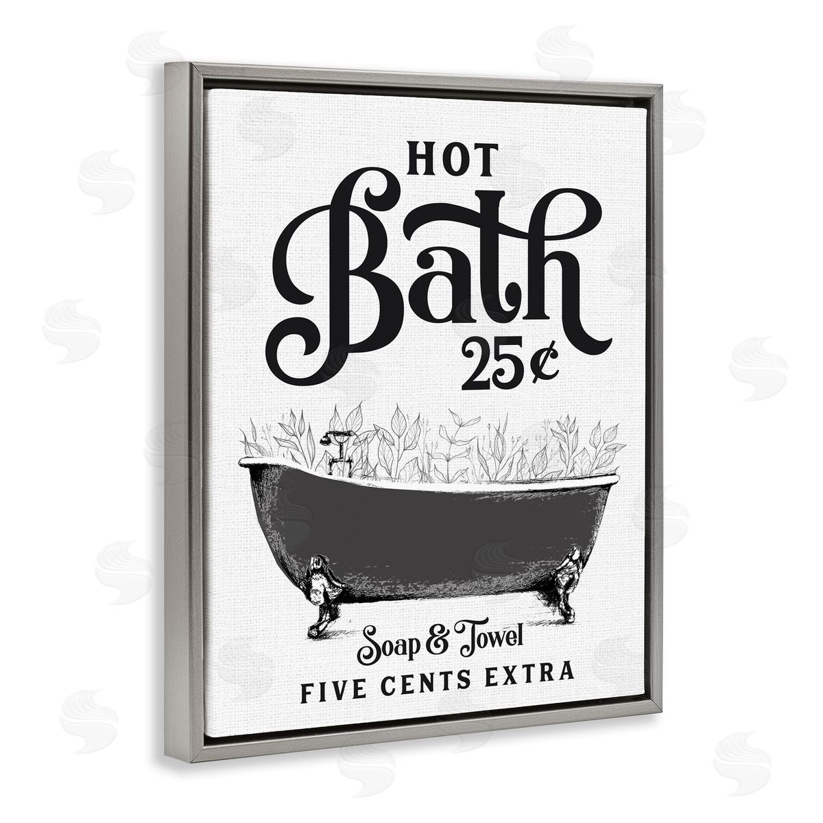 Lettered and Lined Hot Bath with Bubbles Gray Floating Frame Canvas Wall Art Print
