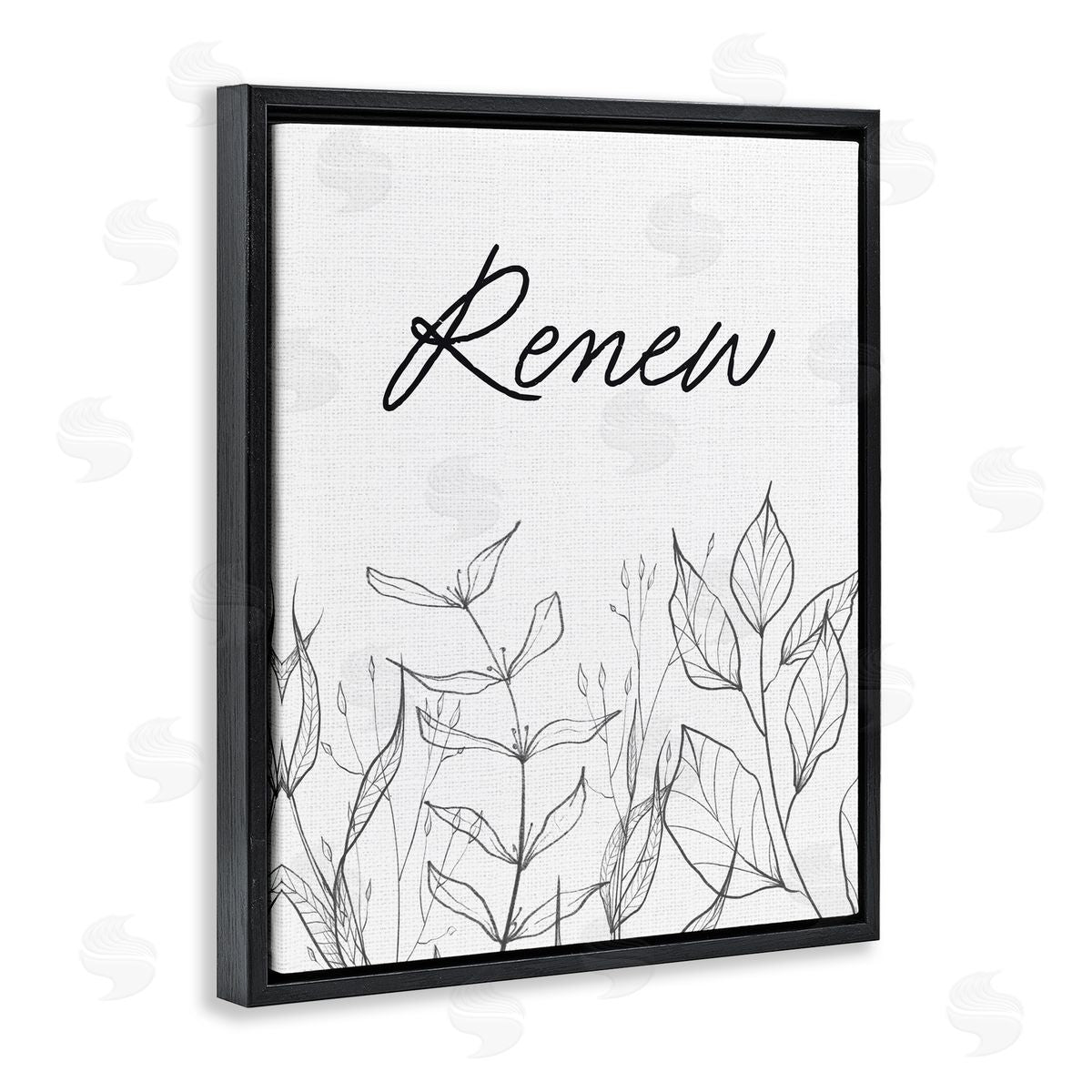 Lettered and Lined Renew with Leaf Outlines Black Floating Frame Canvas Wall Art Print