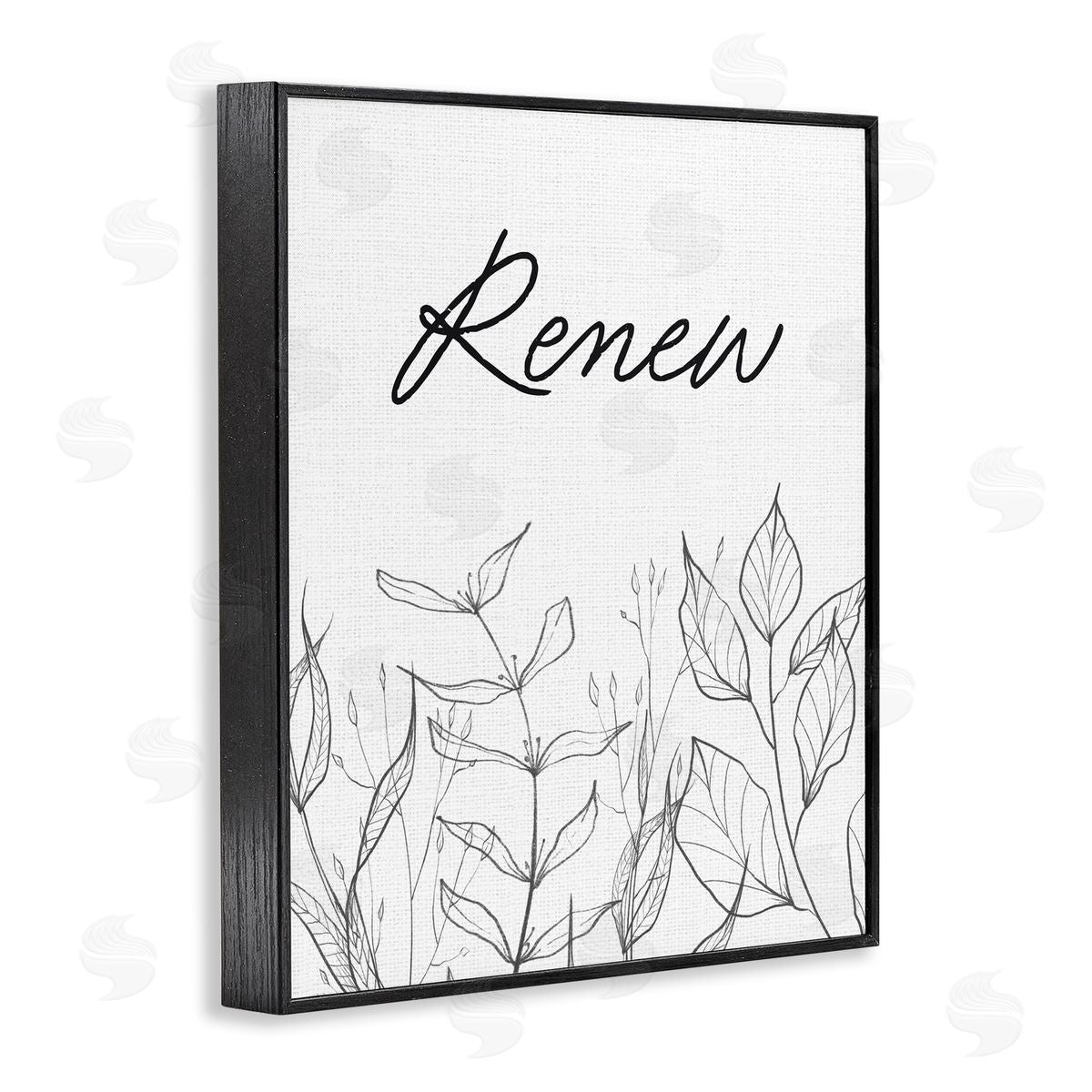 Lettered and Lined Renew with Leaf Outlines Black Framed Giclee Print Wall Art