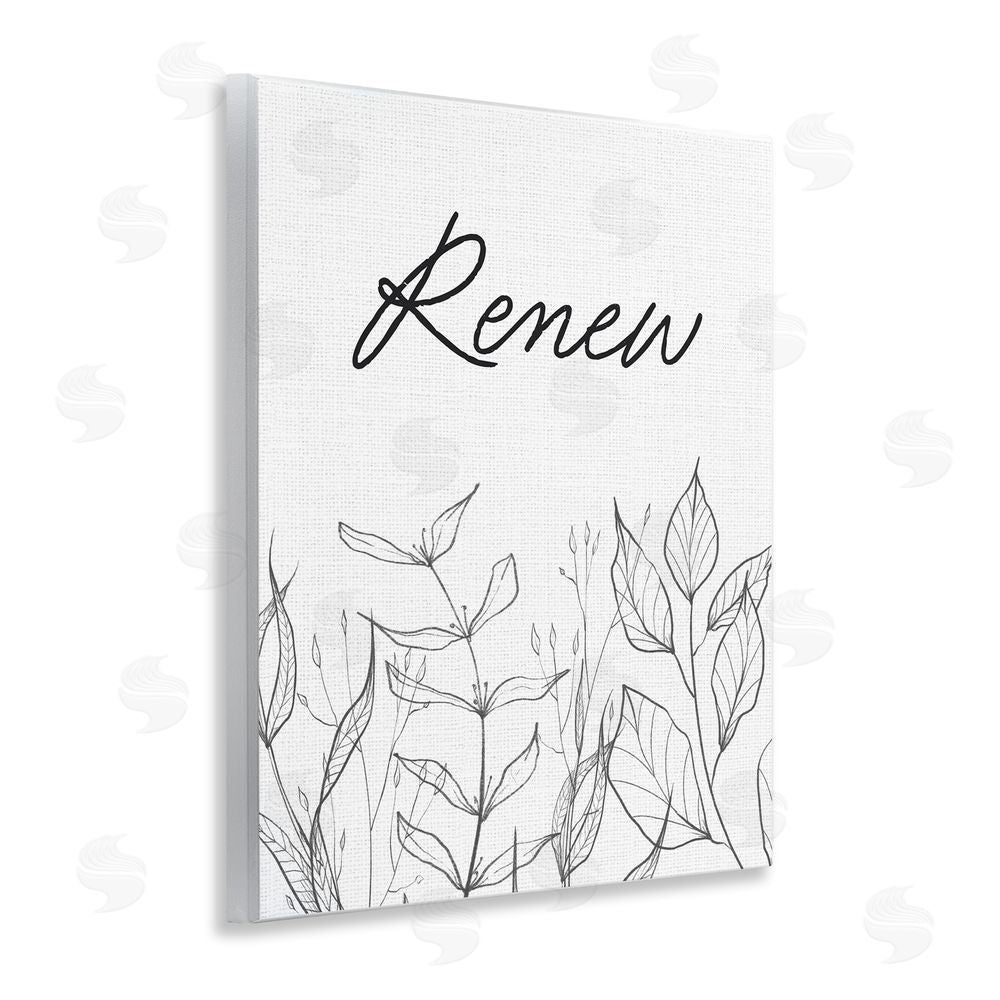 Lettered and Lined Renew with Leaf Outlines Wooden Wall Plaque Art Print