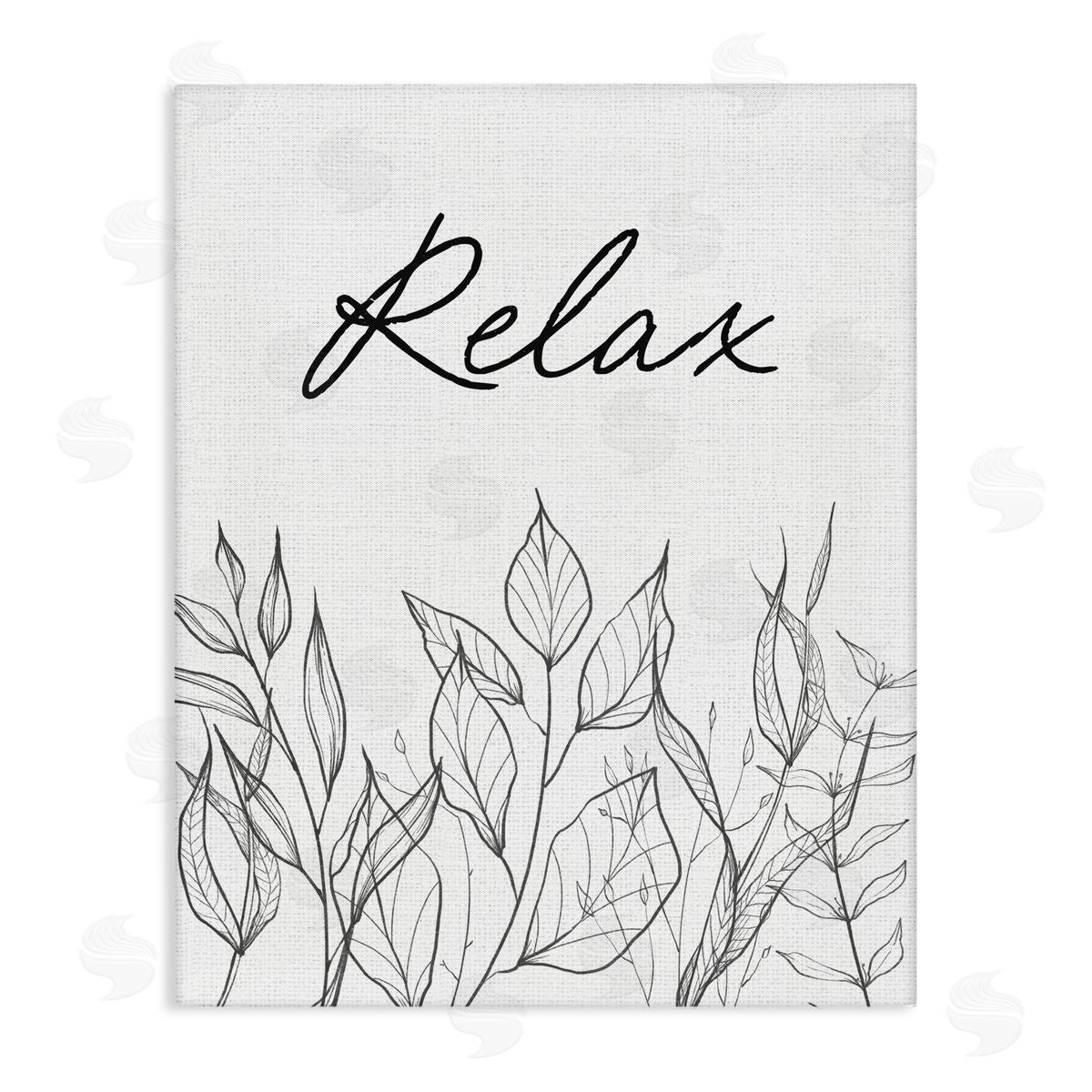 Lettered and Lined Relax with Leaf Outlines Stretched Canvas Wall Art Print