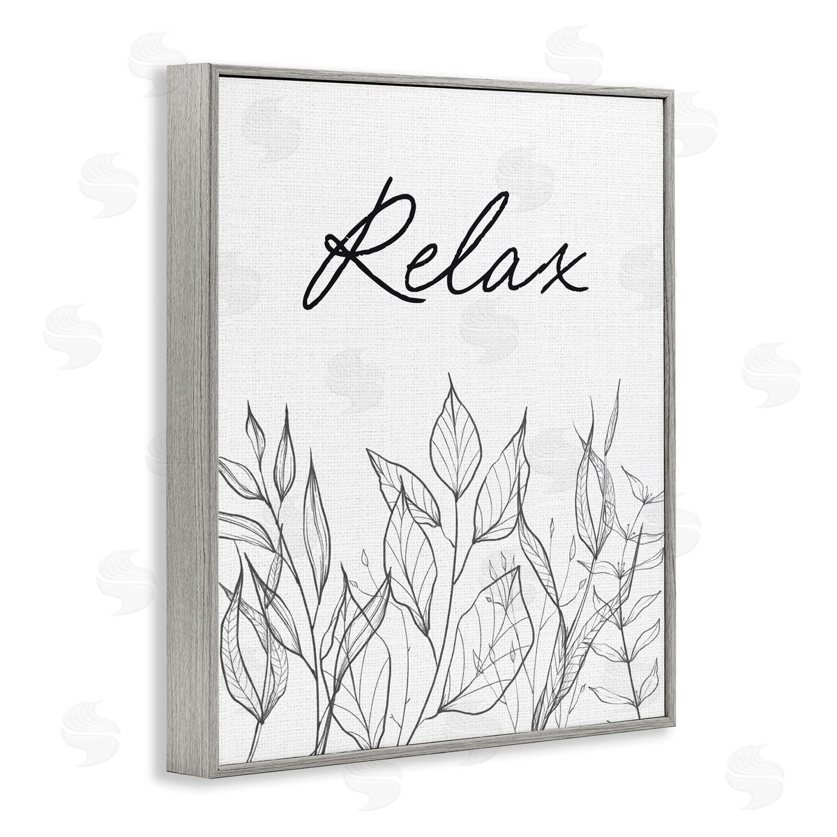 Lettered and Lined Relax with Leaf Outlines Gray Framed Giclee Print Wall Art