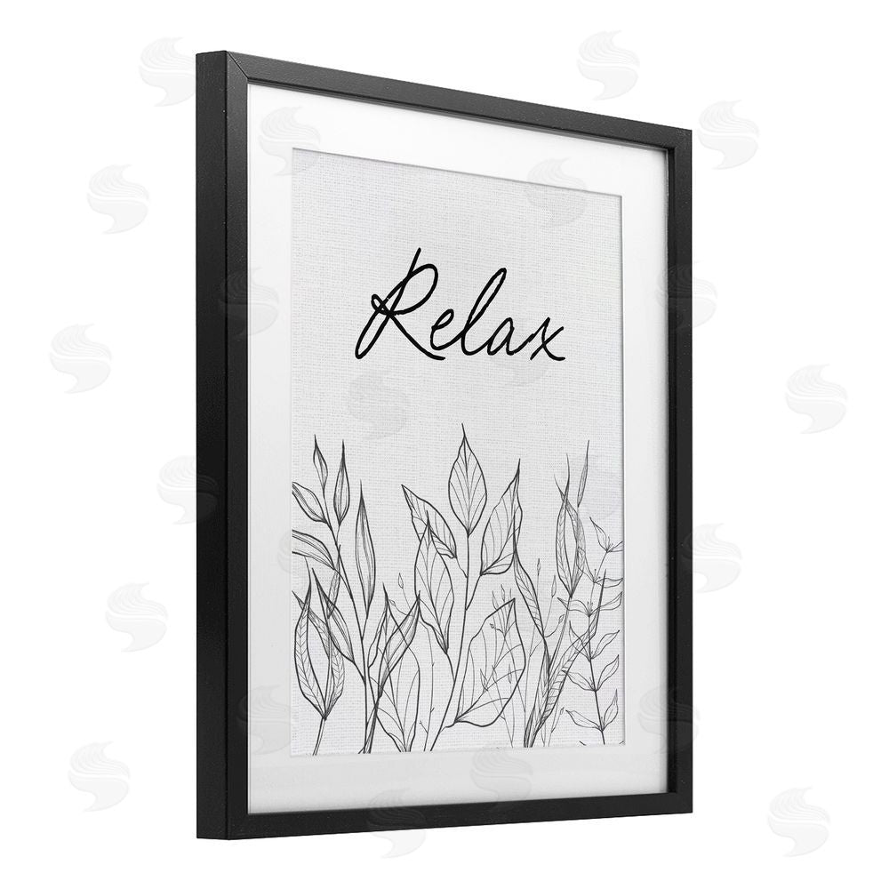 Lettered and Lined Relax with Leaf Outlines Black Framed Print Under Glass Wall Art