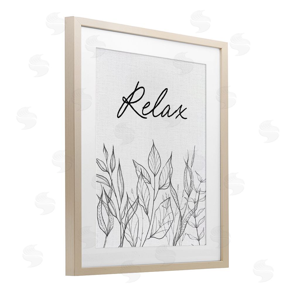 Lettered and Lined Relax with Leaf Outlines Brown Framed Print Under Glass Wall Art