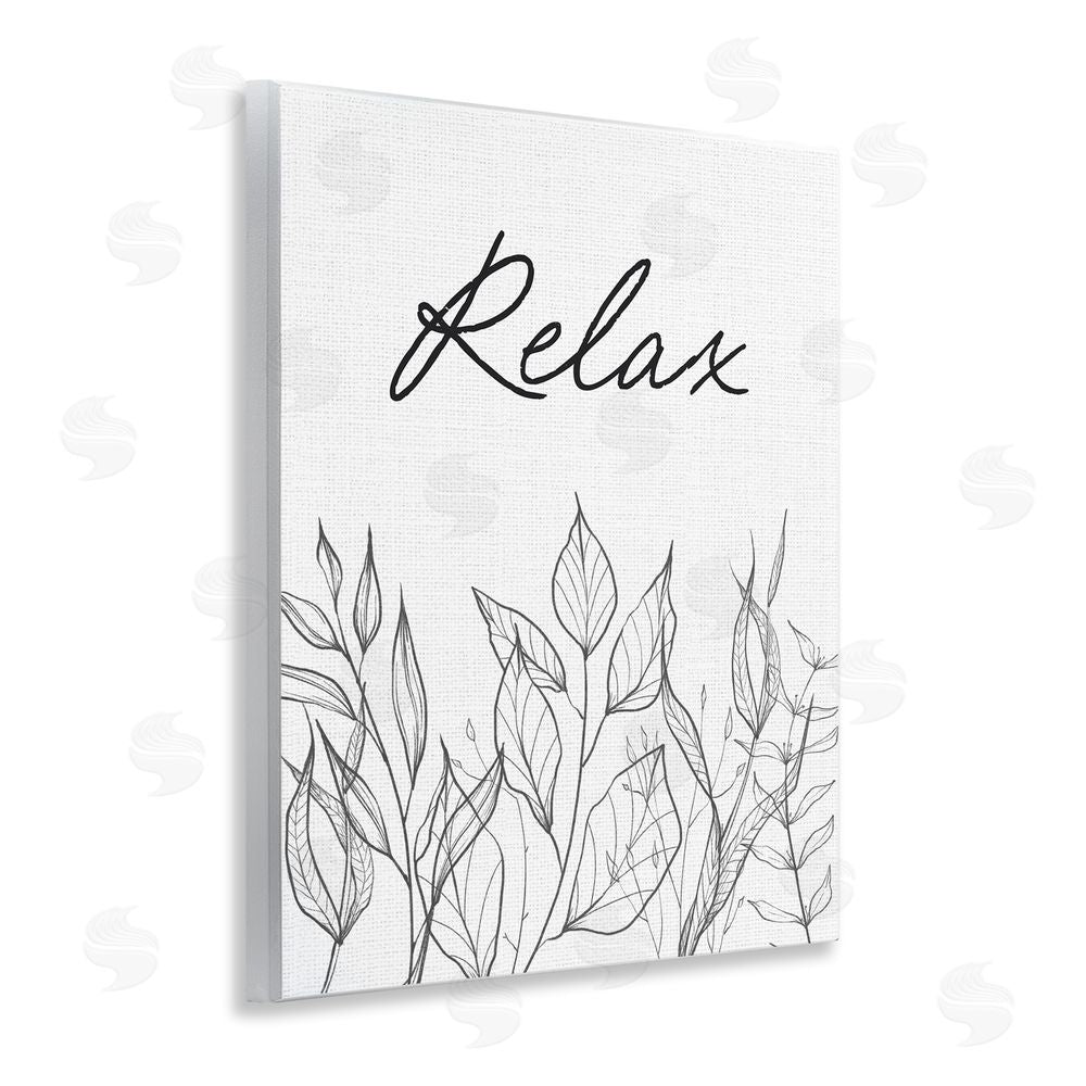 Lettered and Lined Relax with Leaf Outlines Wooden Wall Plaque Art Print