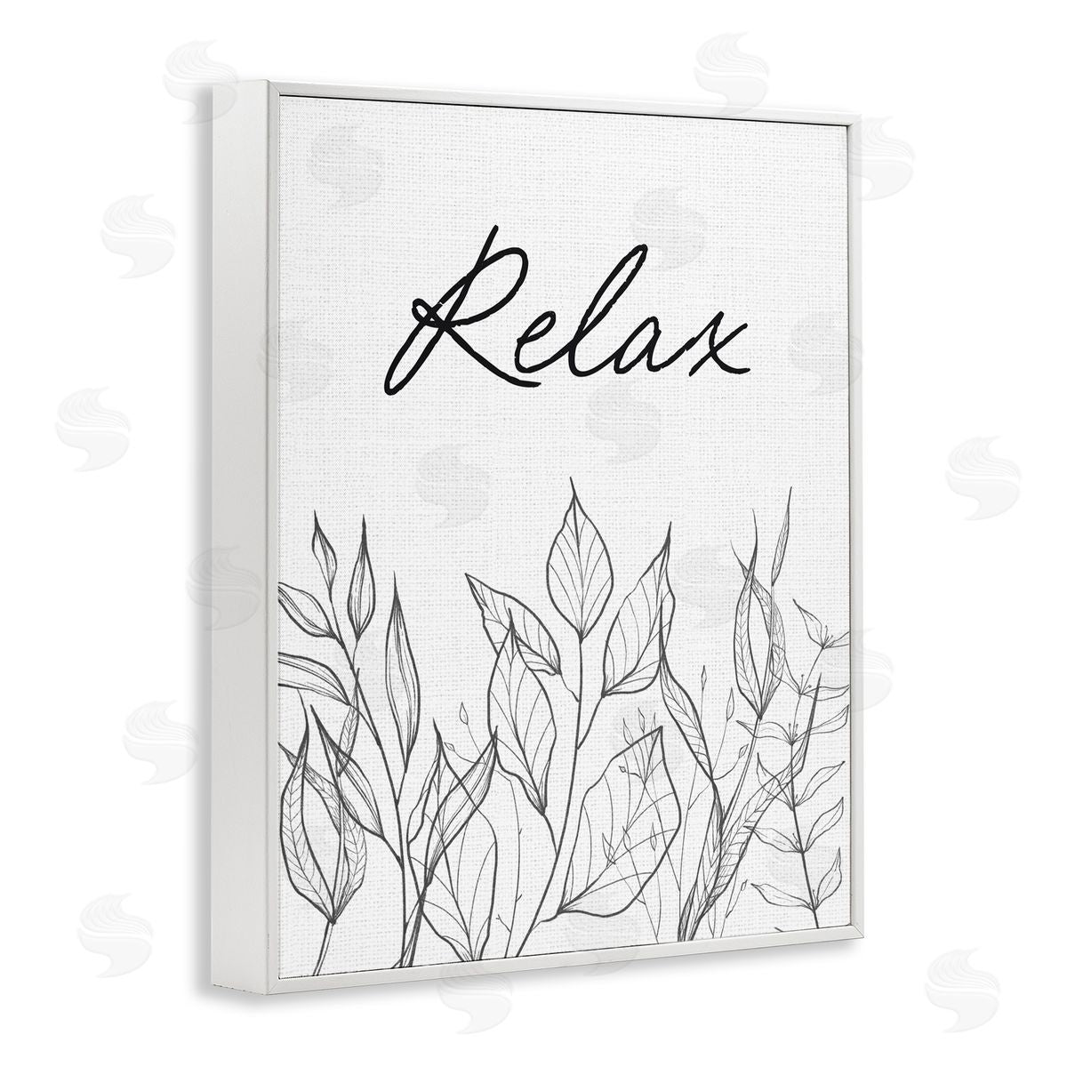 Lettered and Lined Relax with Leaf Outlines White Framed Giclee Print Wall Art