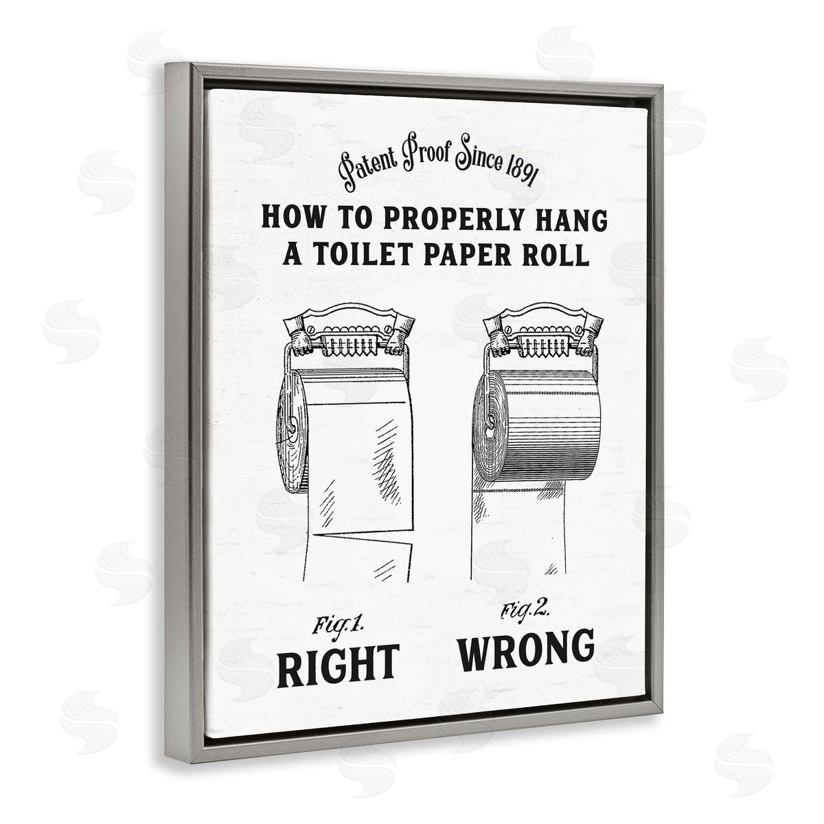 Lettered and Lined Right & Wrong Toilet Roll Gray Floating Frame Canvas Wall Art Print