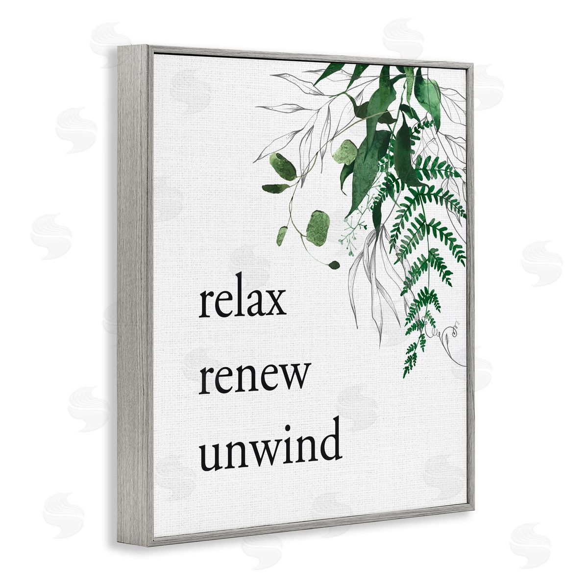 Lettered and Lined Relax Renew Unwind with Foliage Gray Framed Giclee Print Wall Art
