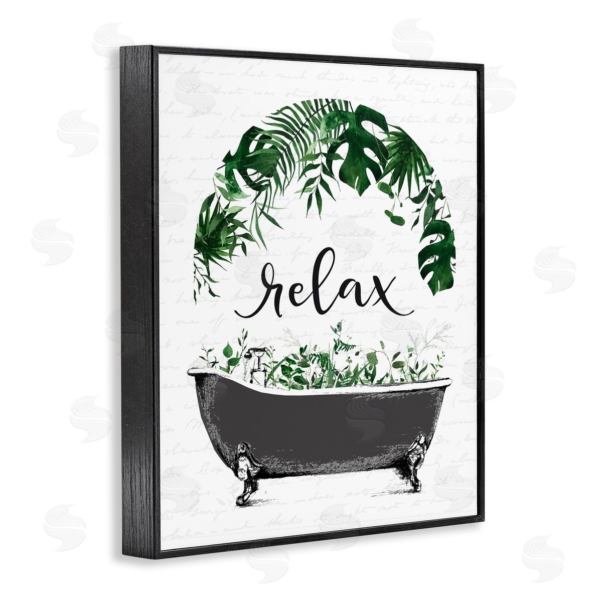 Lettered and Lined Tropical Bath Relax Black Framed Giclee Print Wall Art