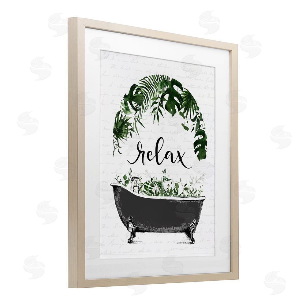 Lettered and Lined Tropical Bath Relax Brown Framed Print Under Glass Wall Art