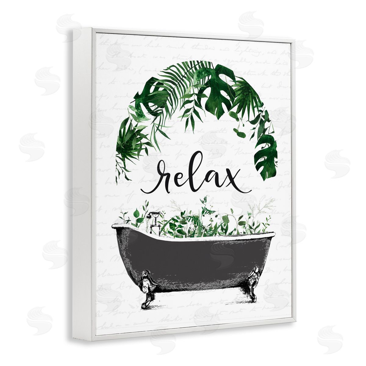 Lettered and Lined Tropical Bath Relax White Framed Giclee Print Wall Art