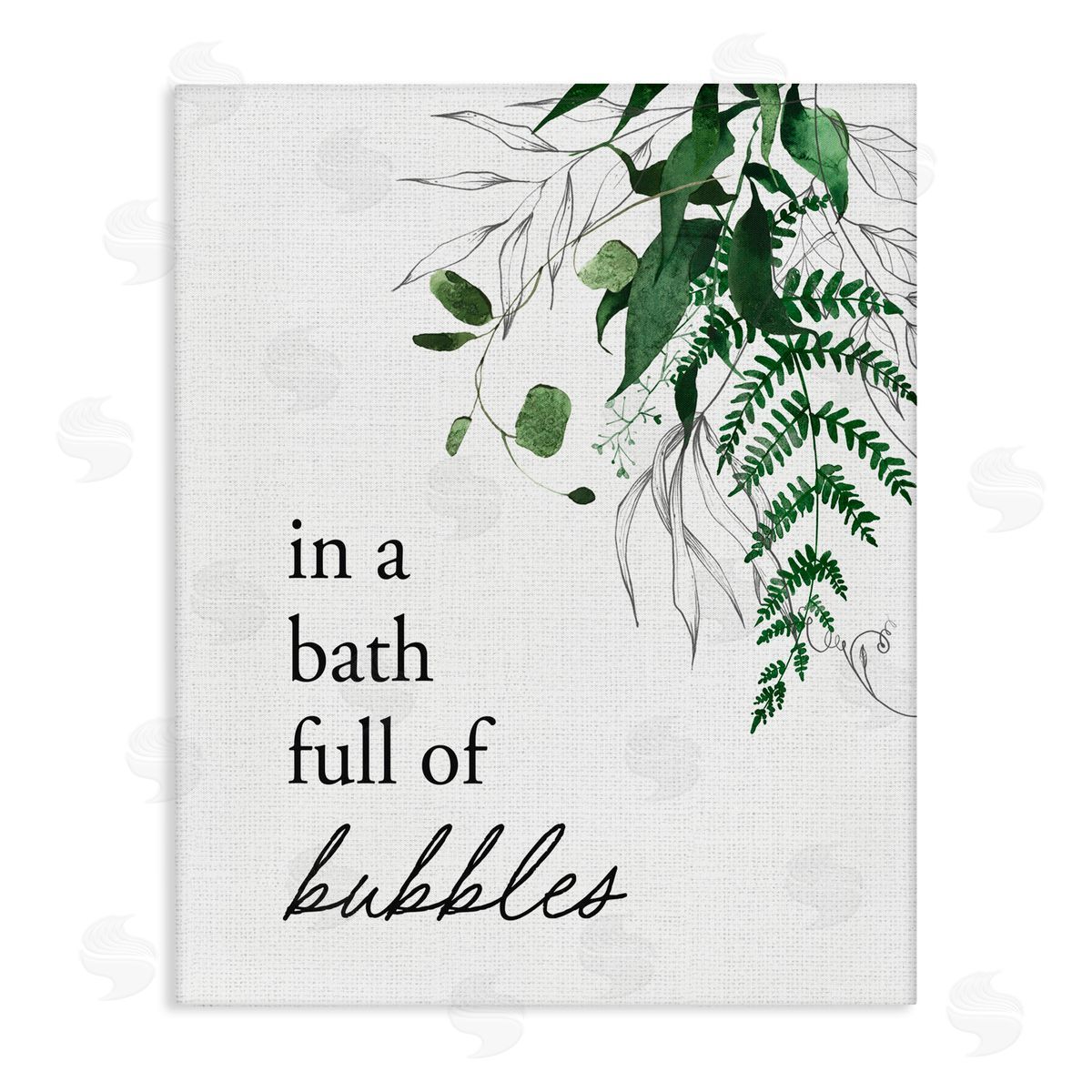 Lettered and Lined Forest Foliage Bubble Bath Stretched Canvas Wall Art Print