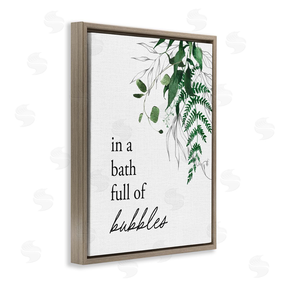 Lettered and Lined Forest Foliage Bubble Bath Brown Floating Frame Canvas Wall Art Print