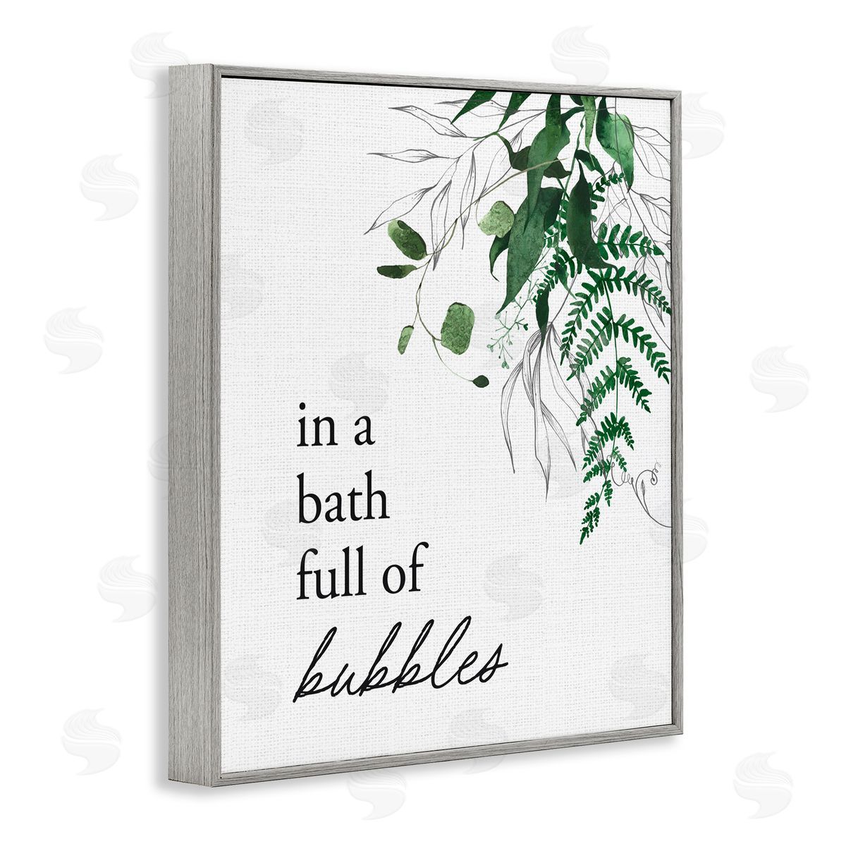 Lettered and Lined Forest Foliage Bubble Bath Gray Framed Giclee Print Wall Art
