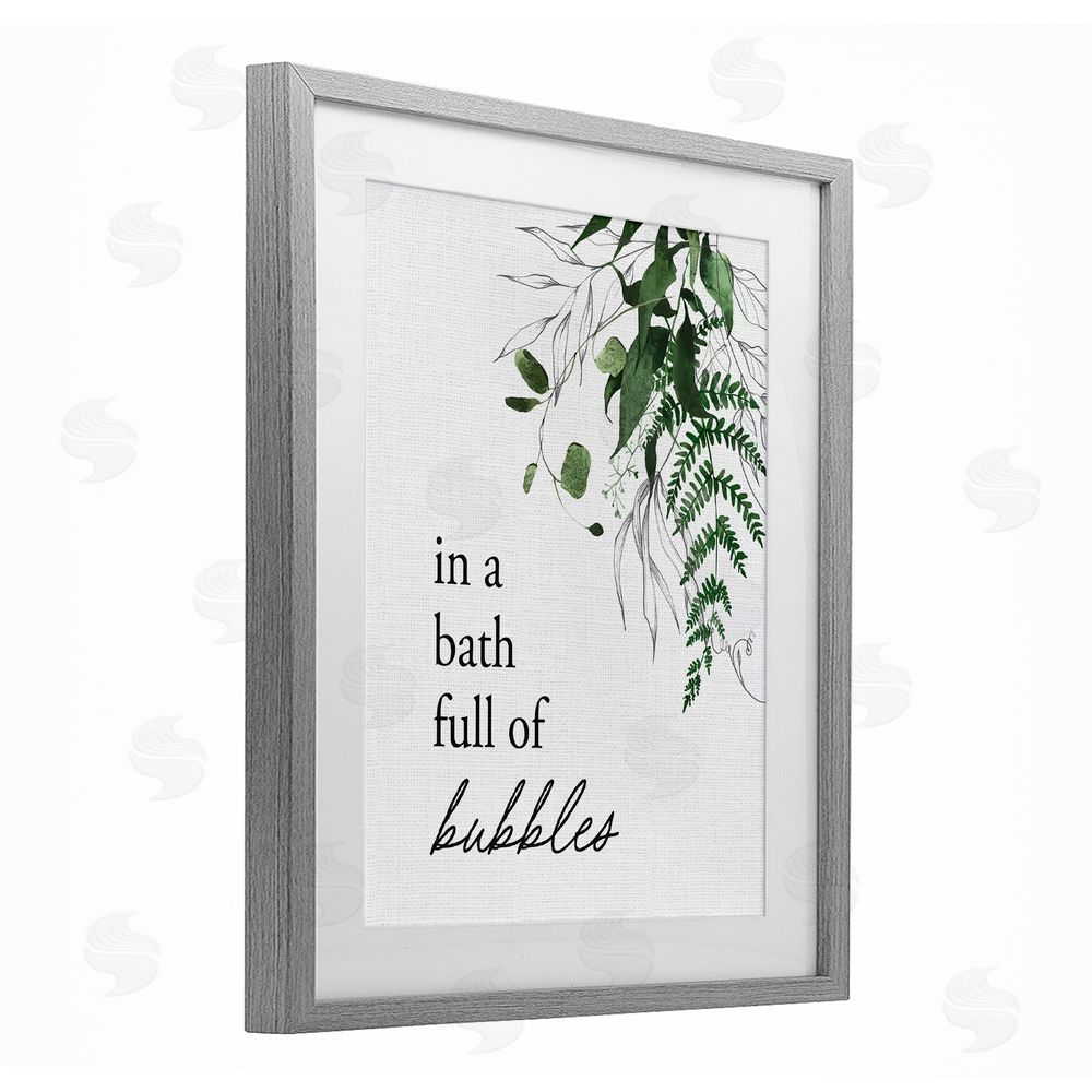 Lettered and Lined Forest Foliage Bubble Bath Gray Framed Print Under Glass Wall Art