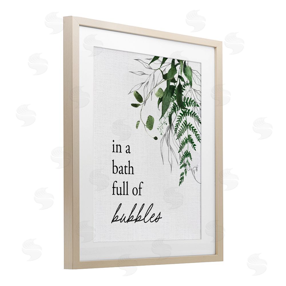 Lettered and Lined Forest Foliage Bubble Bath Brown Framed Print Under Glass Wall Art