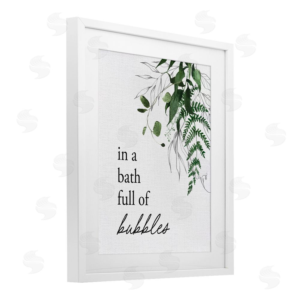 Lettered and Lined Forest Foliage Bubble Bath White Framed Print Under Glass Wall Art