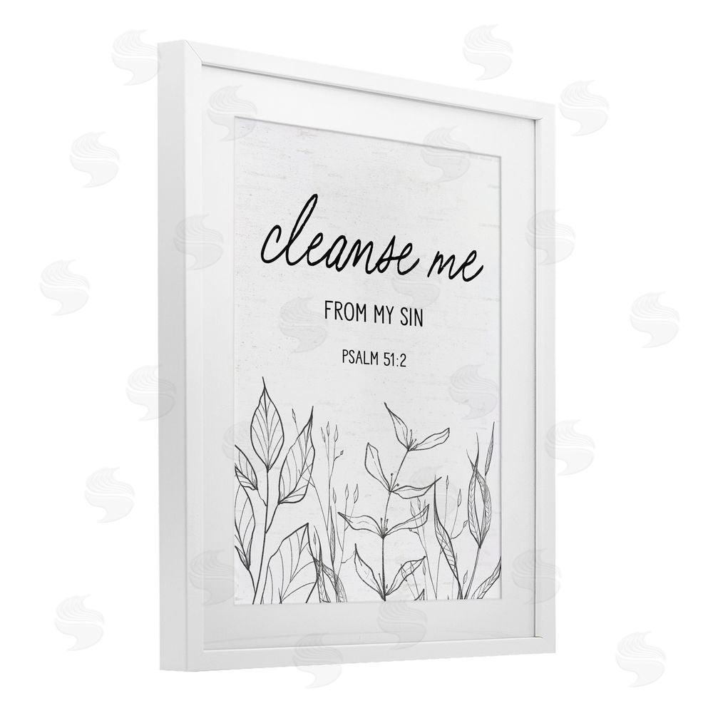 Lettered and Lined Cleanse Me From Sin White Framed Print Under Glass Wall Art