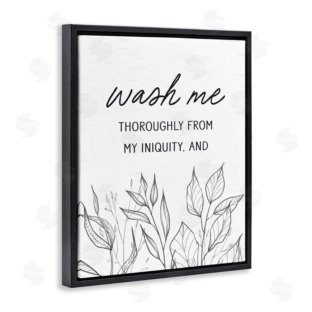 Lettered and Lined Wash Me Thoroughly Scripture Black Floating Frame Canvas Wall Art Print