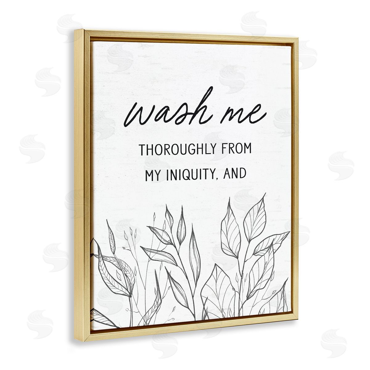 Lettered and Lined Wash Me Thoroughly Scripture Gold Floating Frame Canvas Wall Art Print