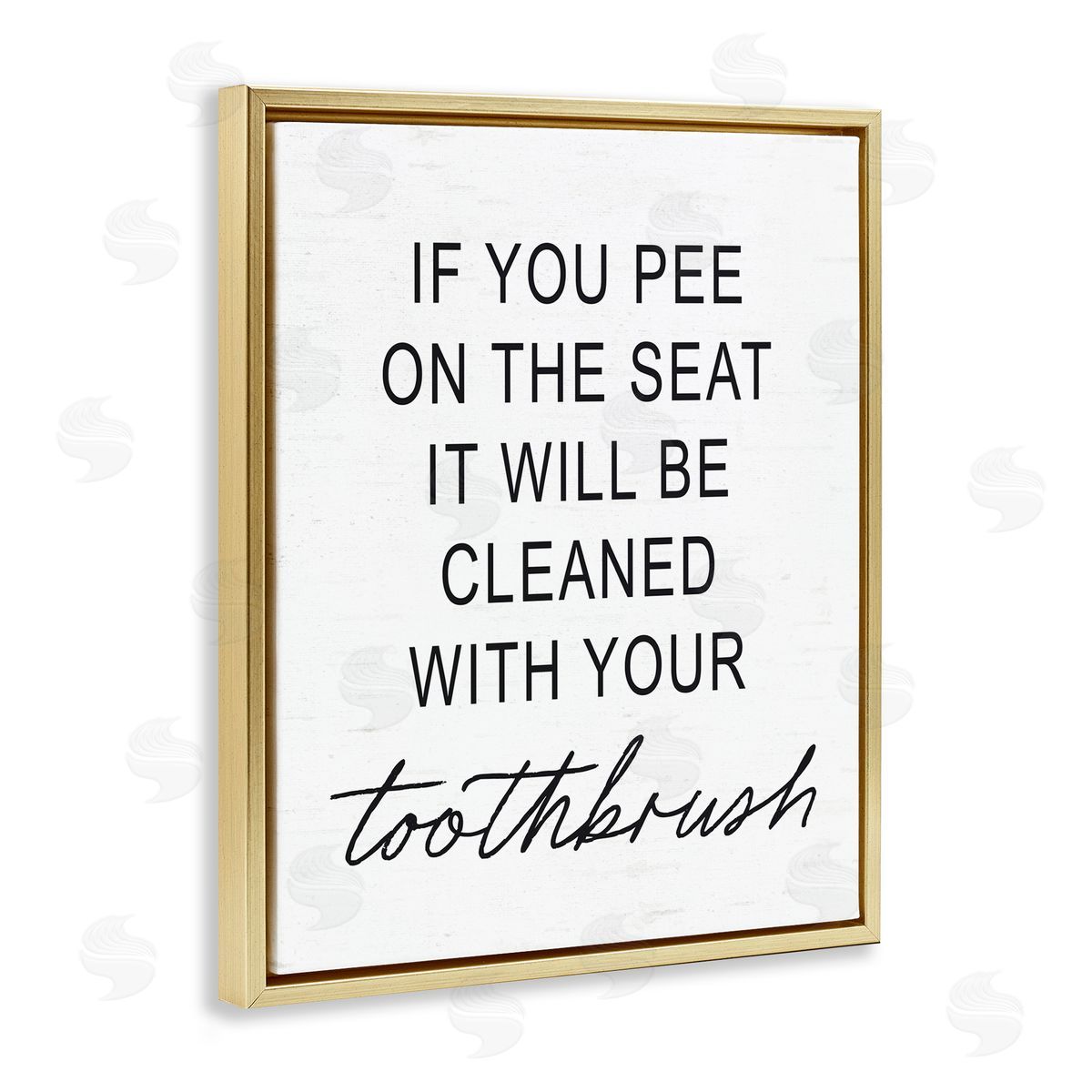 Lettered and Lined Sassy Clean With Toothbrush Warning Gold Floating Frame Canvas Wall Art Print