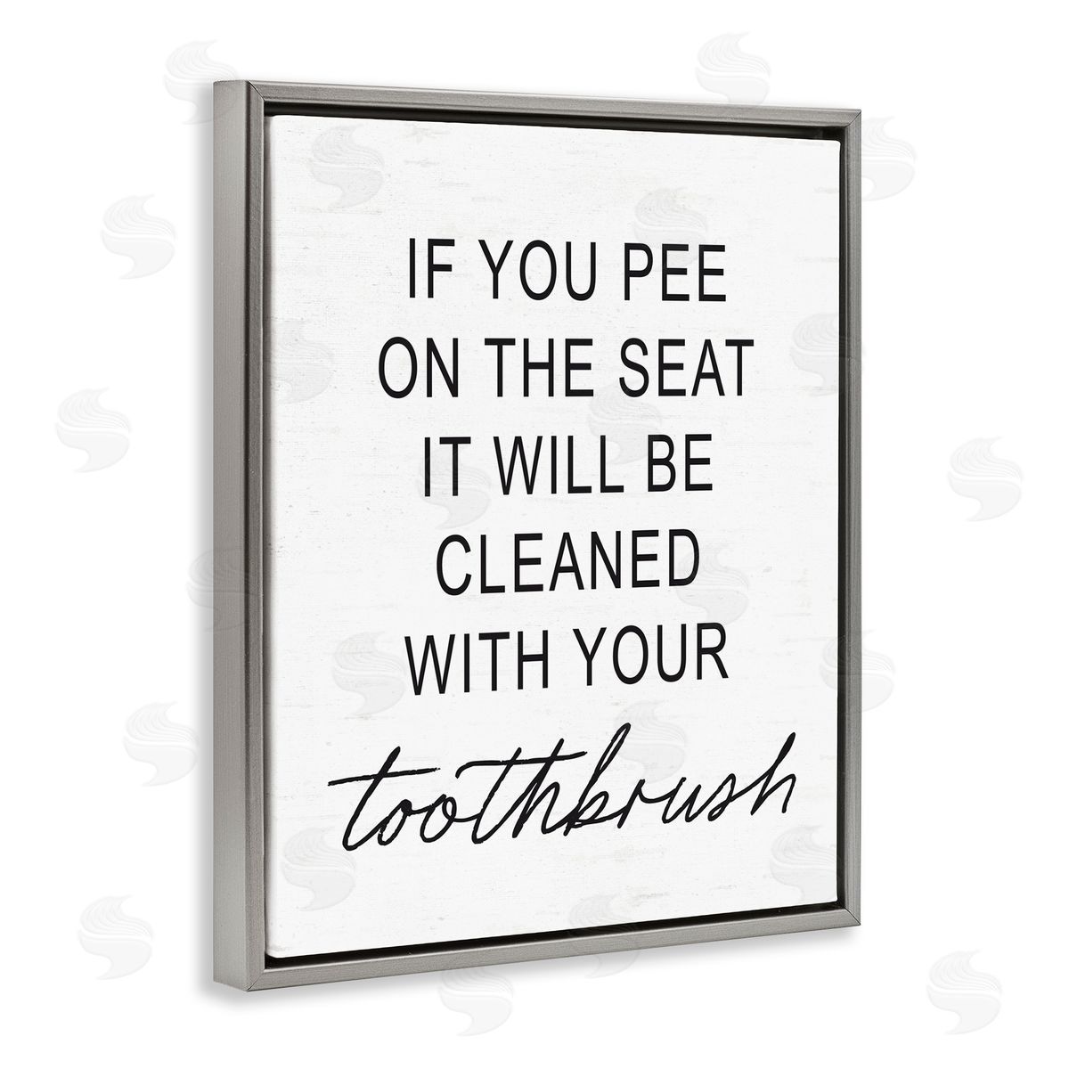 Lettered and Lined Sassy Clean With Toothbrush Warning Gray Floating Frame Canvas Wall Art Print