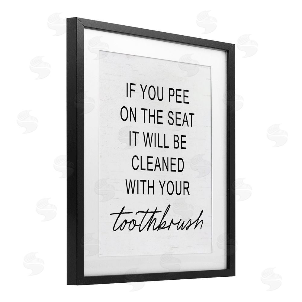 Lettered and Lined Sassy Clean With Toothbrush Warning Black Framed Print Under Glass Wall Art